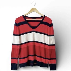 Tommy Hilfiger Red Sweater size L Stripe Detail preppy style